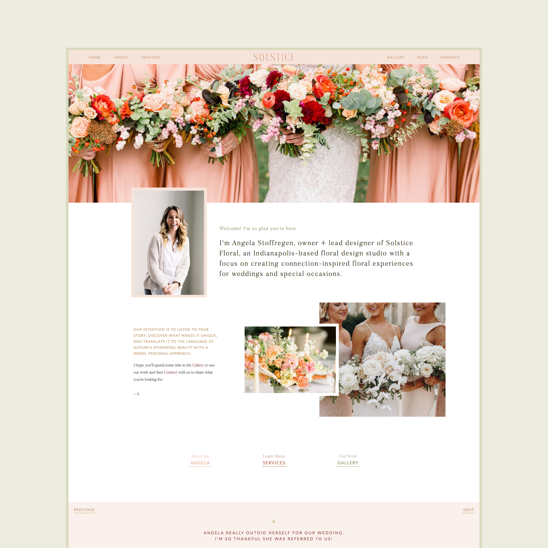 Florist rebrand - snapshot of Showit home page design