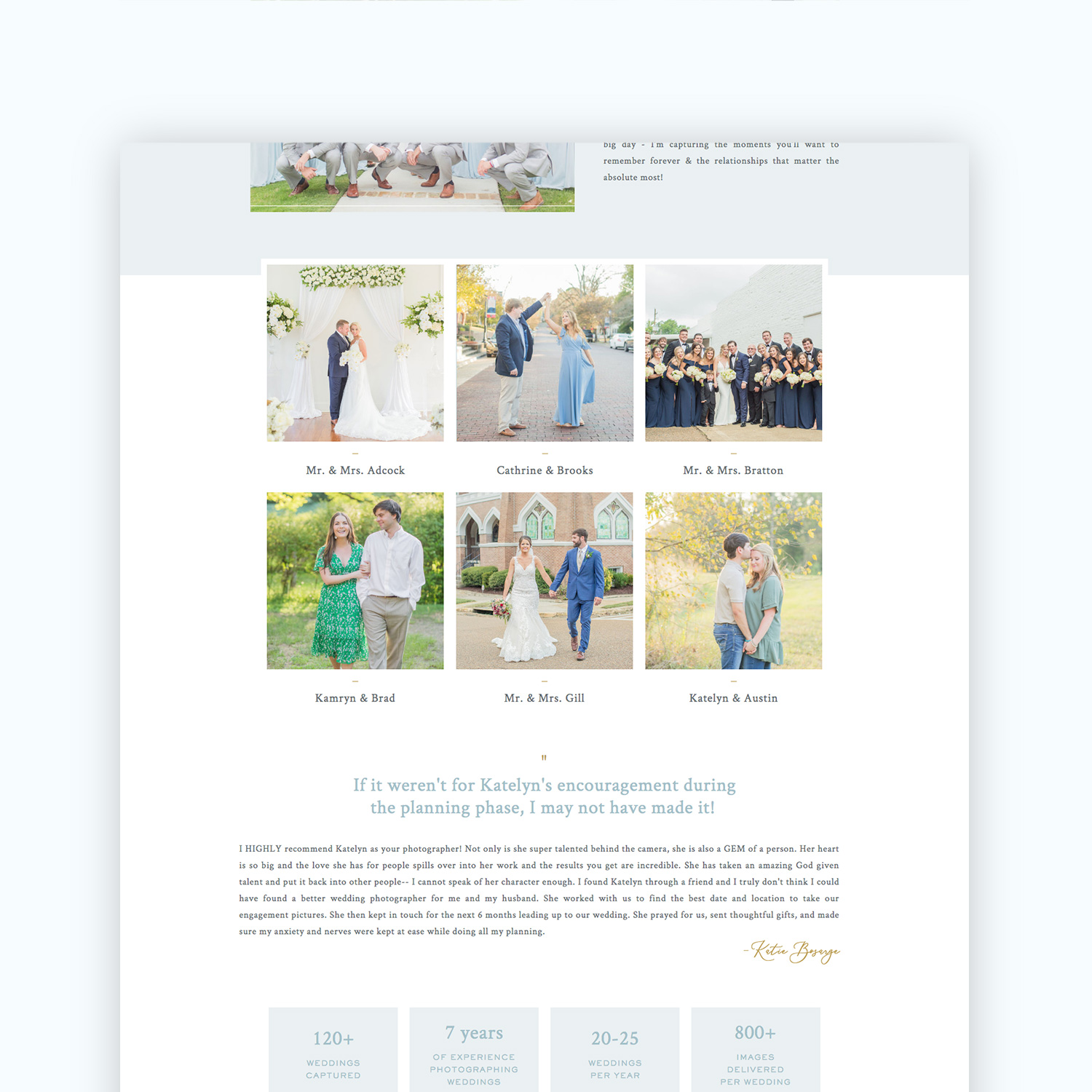 Katelyn Anne Photography’s wedding experience page design