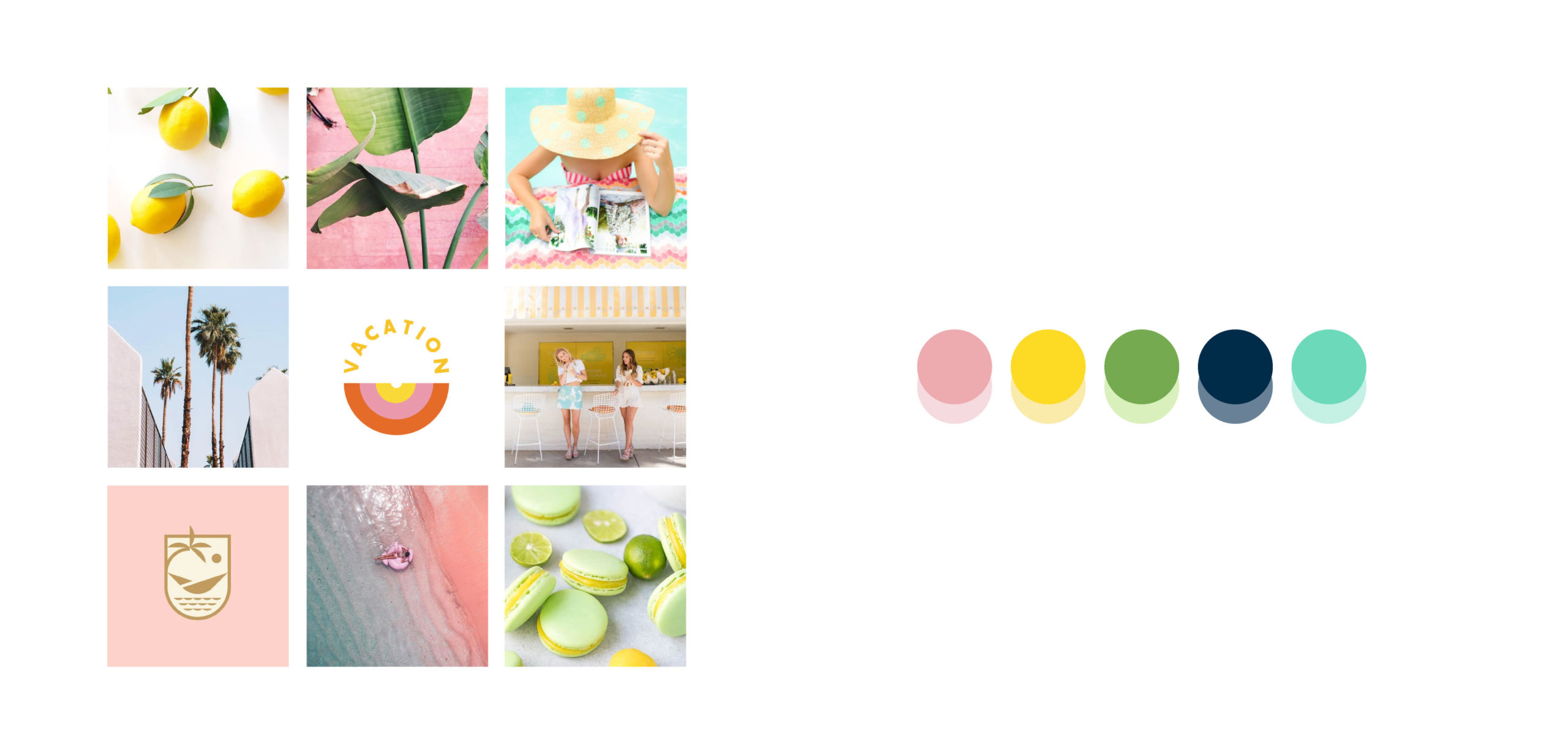 Bright, colorful moodboard and color palette for travel blogger and trip planner
