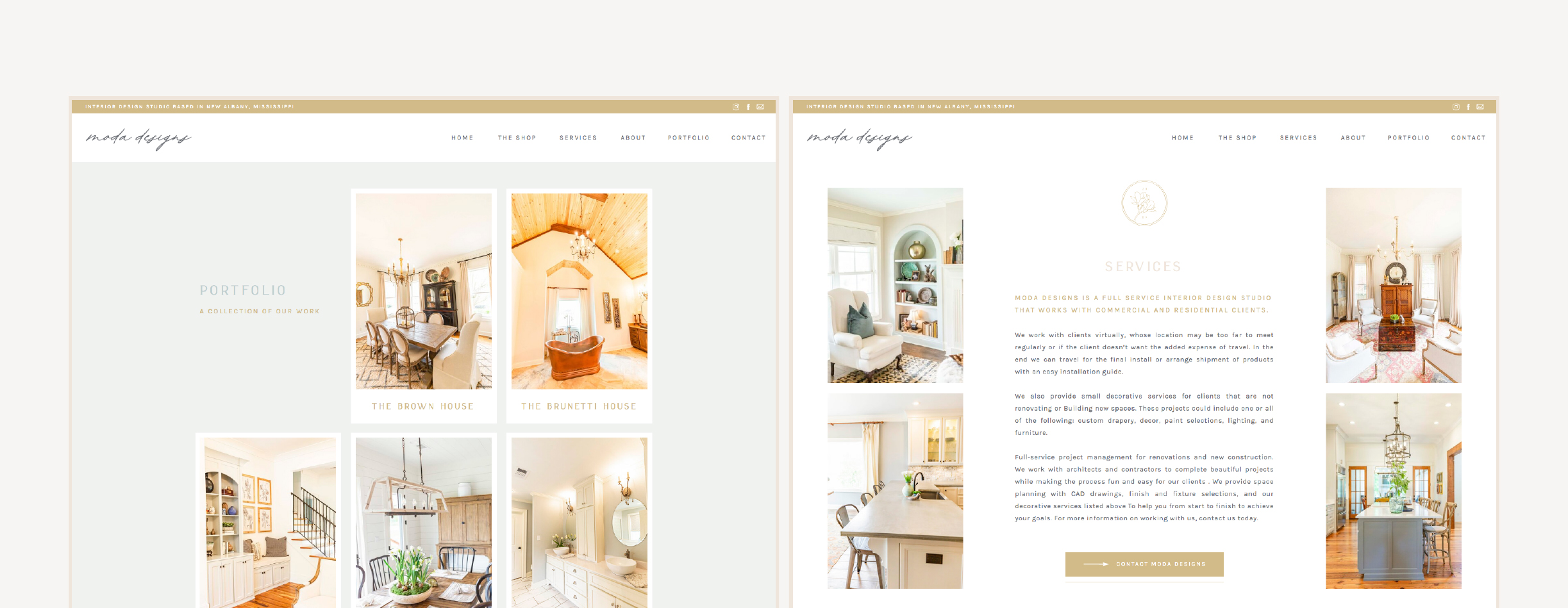 interior designer website design pages for Moda Designs