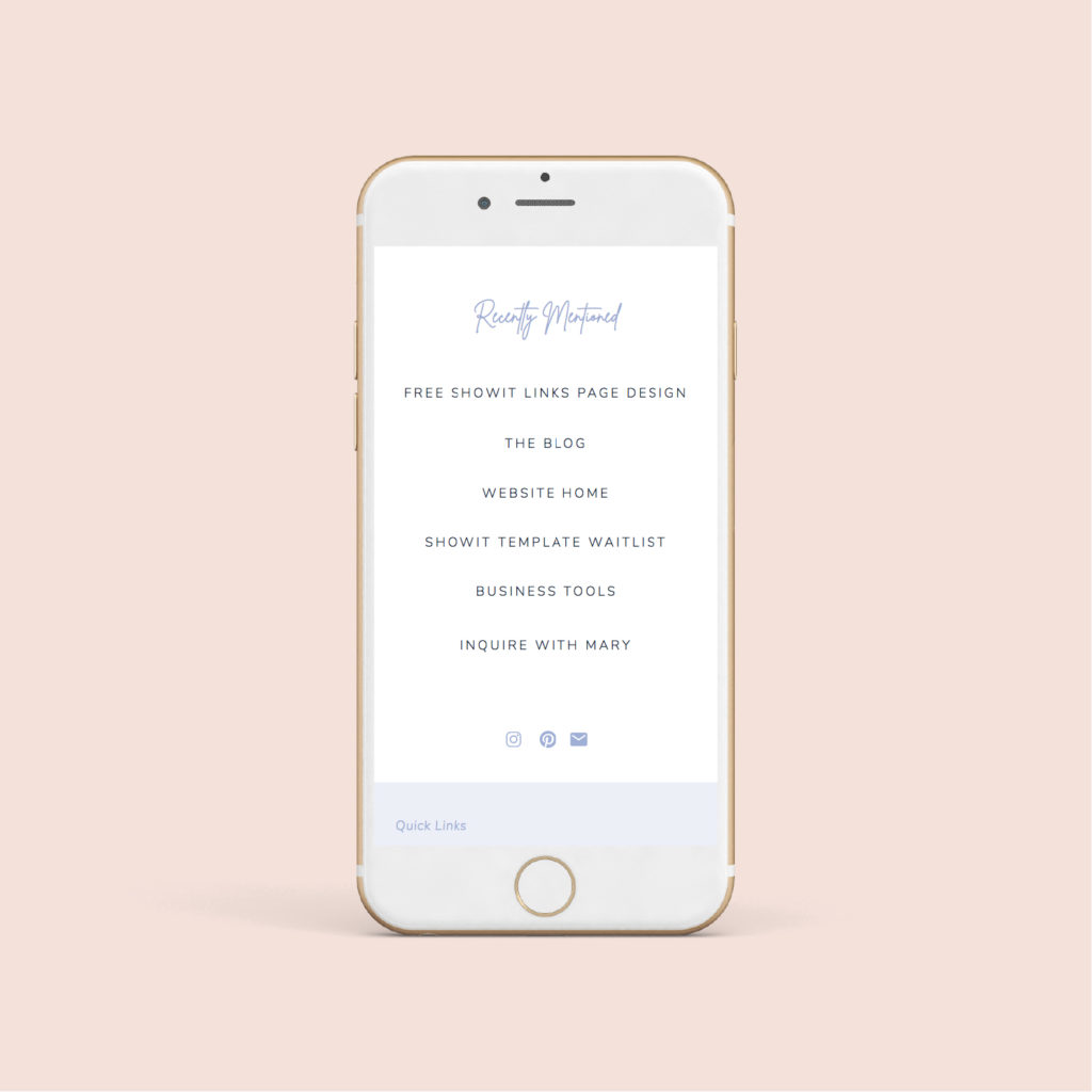 Instagram landing page template on a phone with a pink backdrop