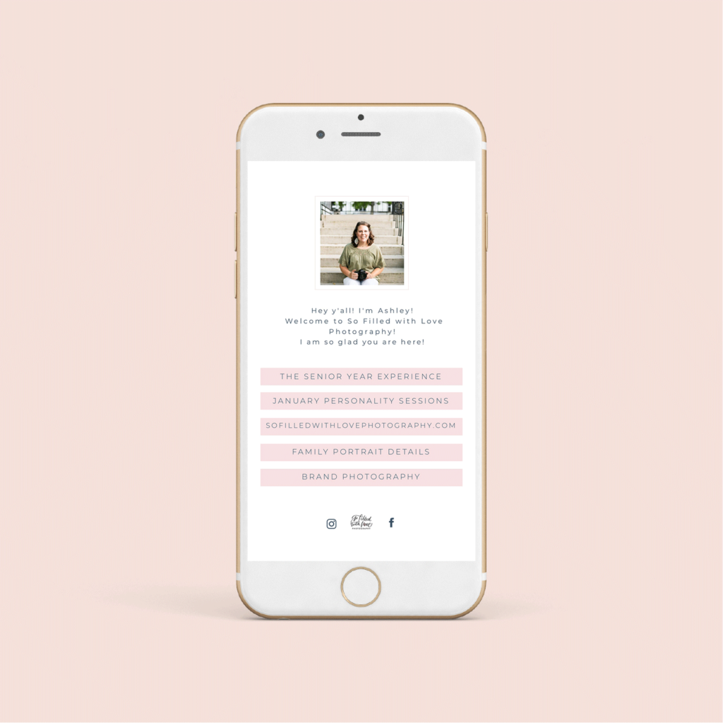 Instagram landing page example on a smart phone with a pink background