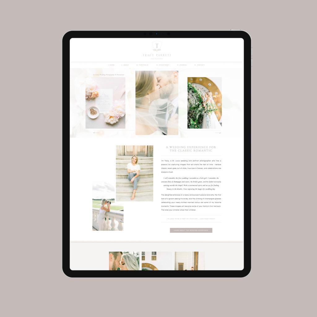 Showit website mockup on an iPad with a mauve backdrop