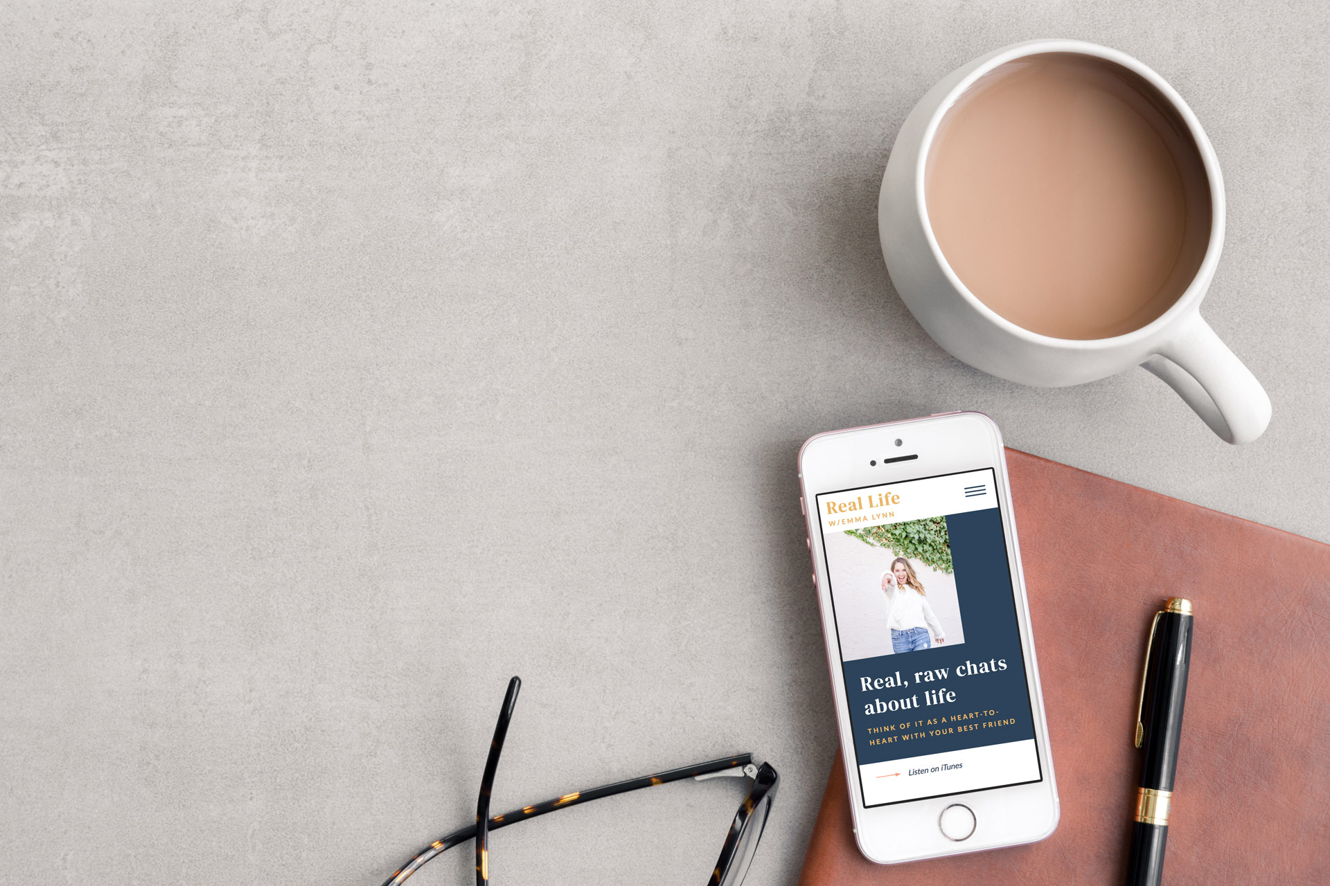 Showit template for bloggers on an iPhone with coffee