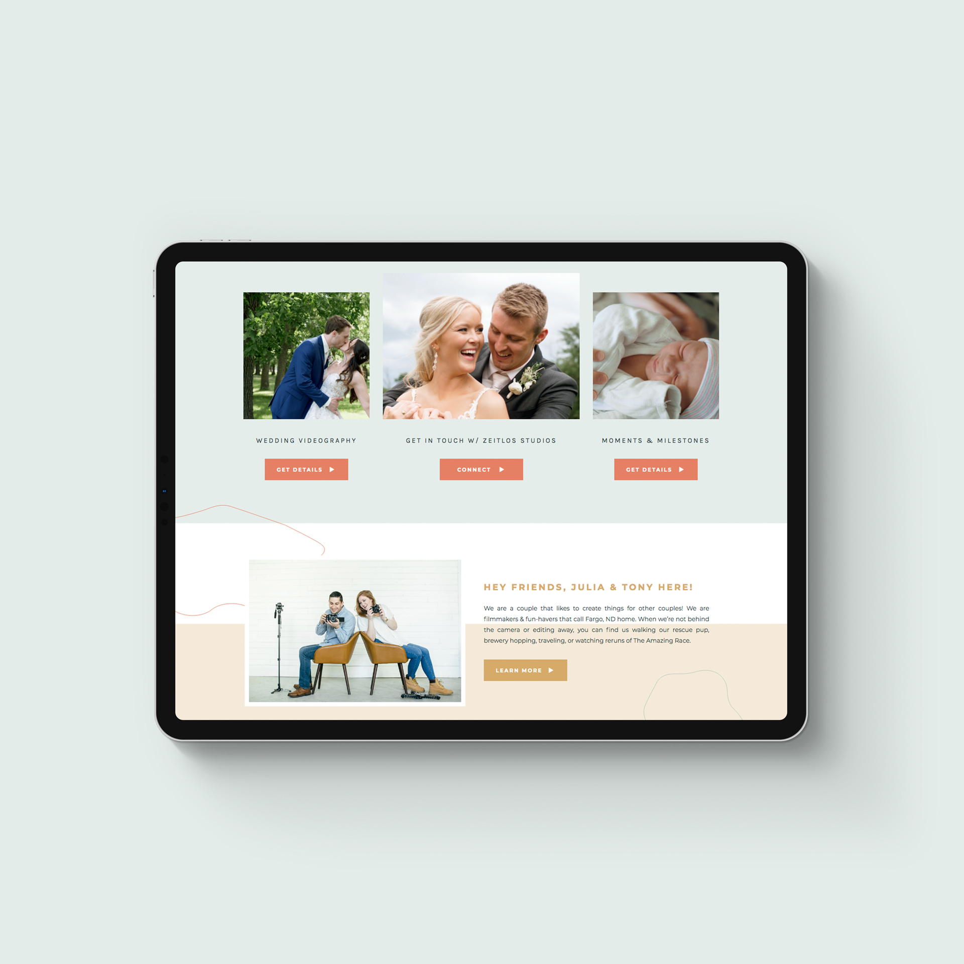 custom Showit website design home page for wedding videographers