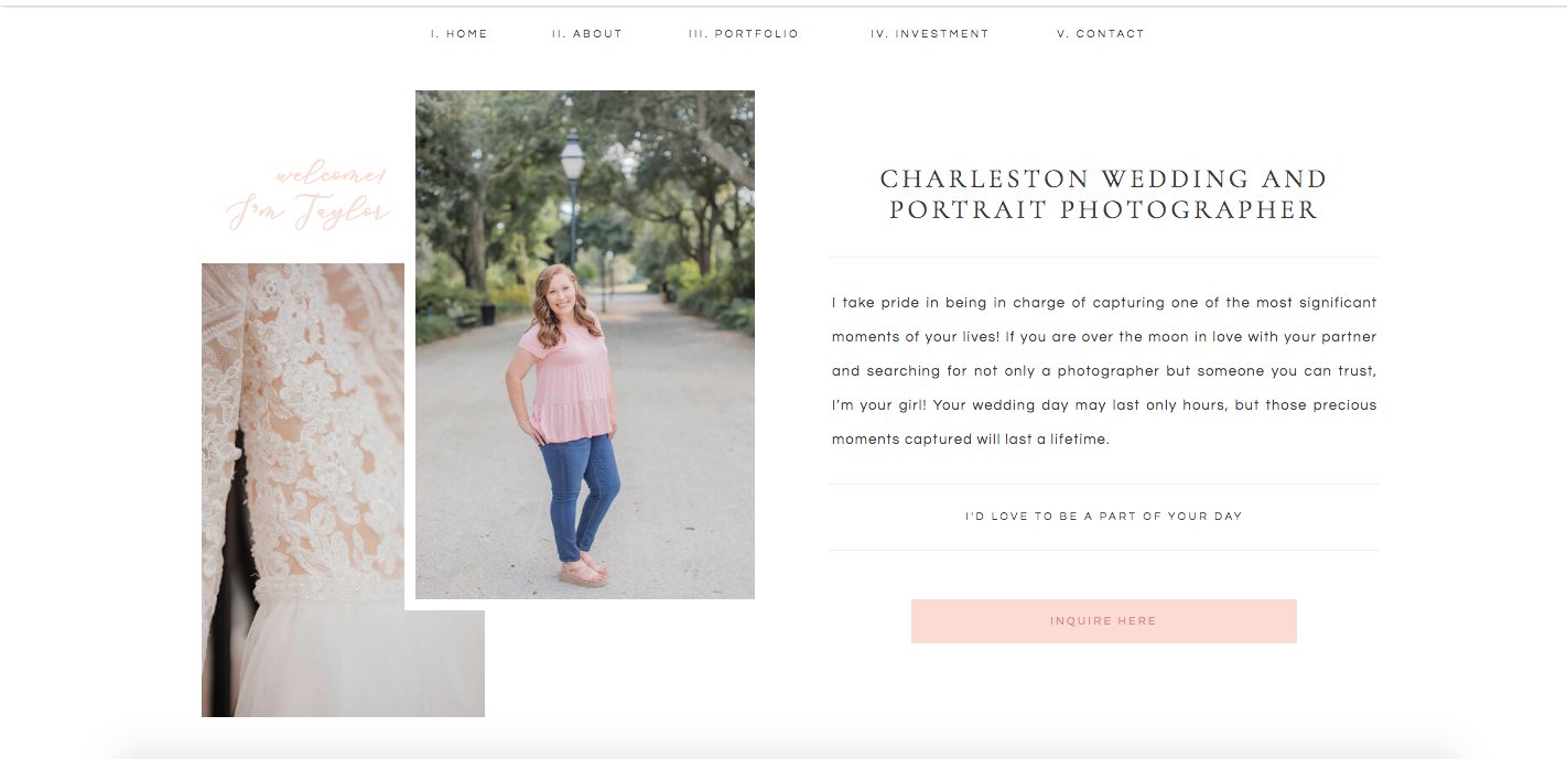 screenshot of home page website design for Taylor Marie Photography