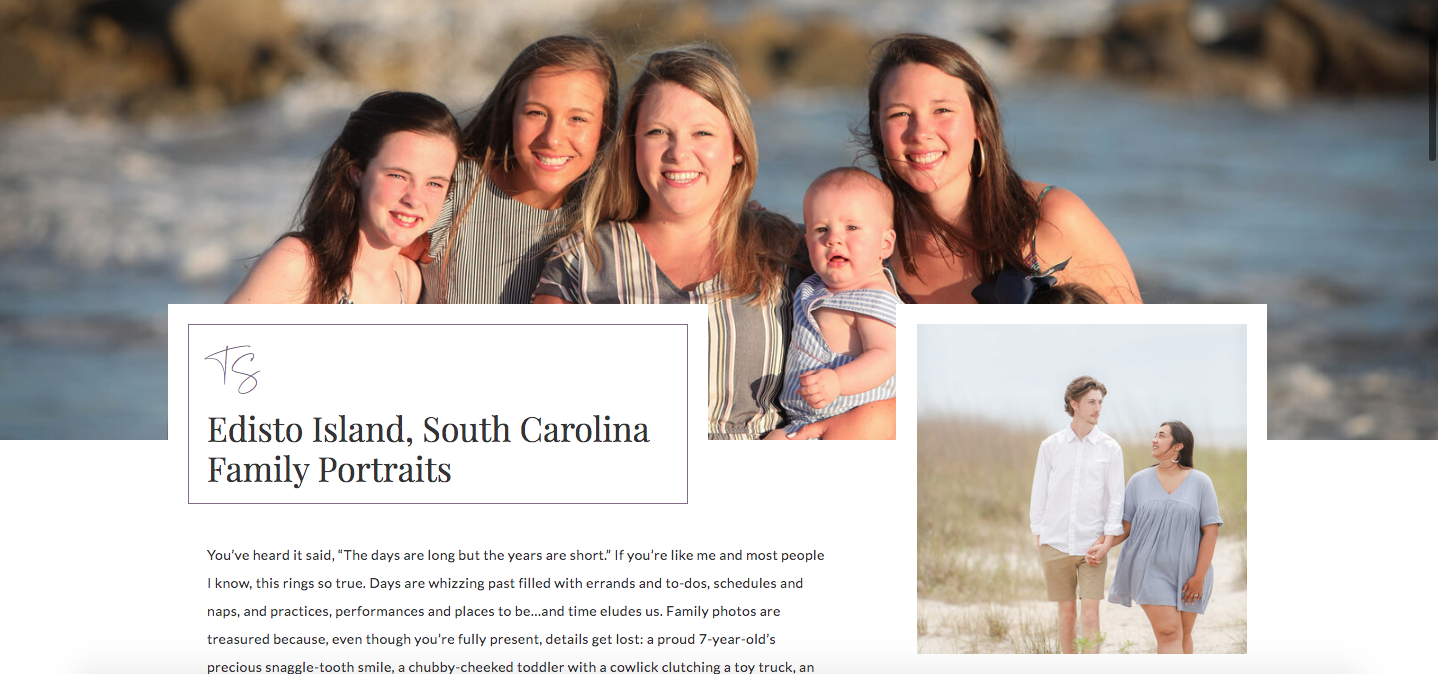 Family photographer web design header