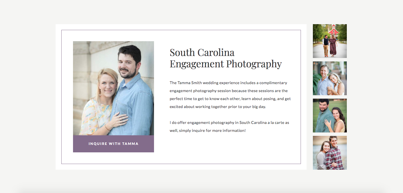engagement photographer web design layout