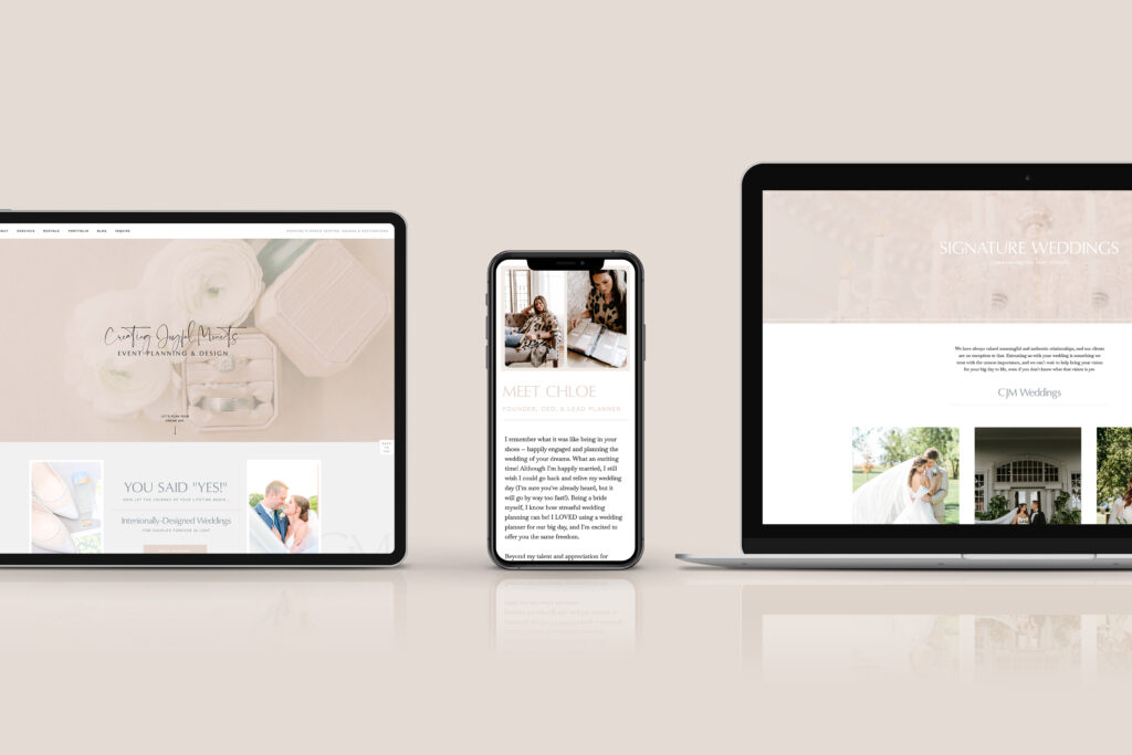 blush website design for Indianapolis wedding planner by MK Design Studio