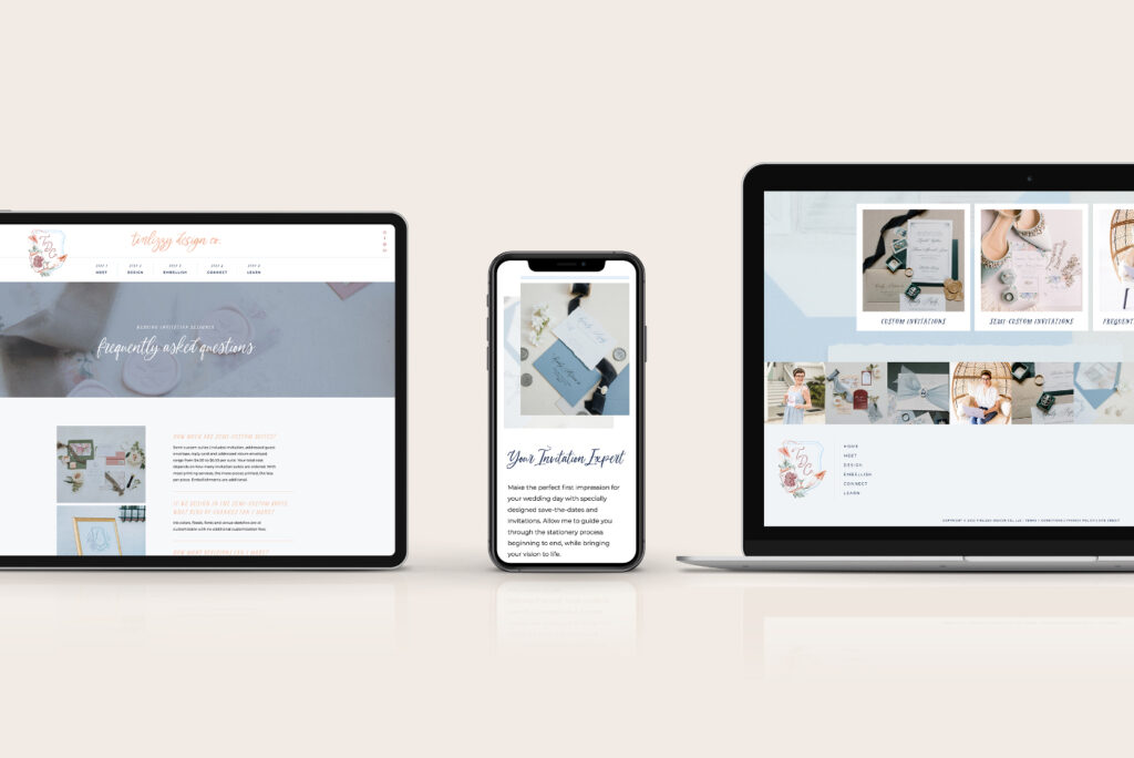Subpages for custom website for wedding invitation designer 
