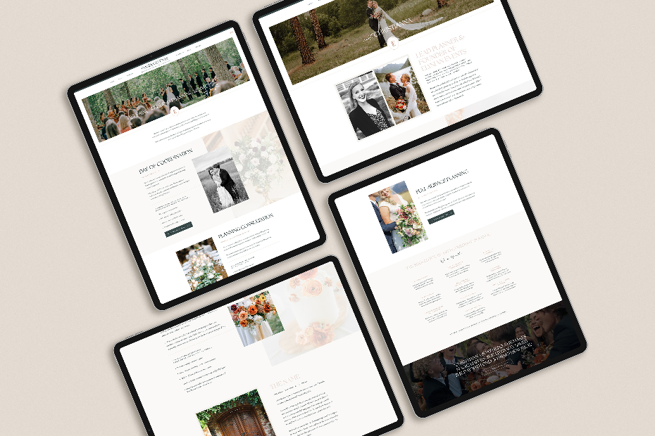 Custom website design for wedding planner - services