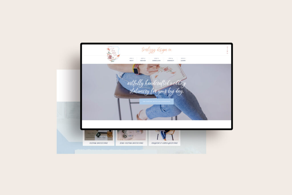 Home page of custom website design for wedding invitation designer
