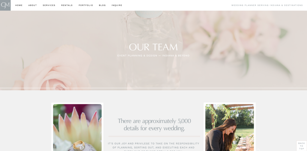About page header design for wedding planner website